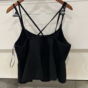 Anthropologie Womens Sleeveless Ribbed Criss Cross Back Crop Tank Top Black XL